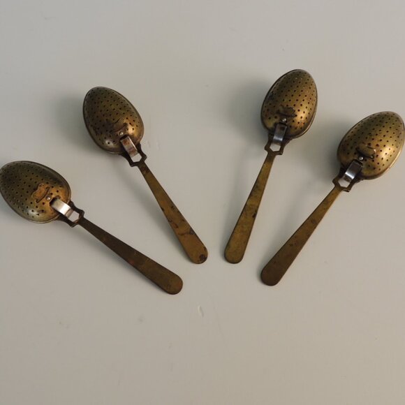 Vintage 1990s English Brass Tea Spoons - Set of 4 - Picture 1 of 5